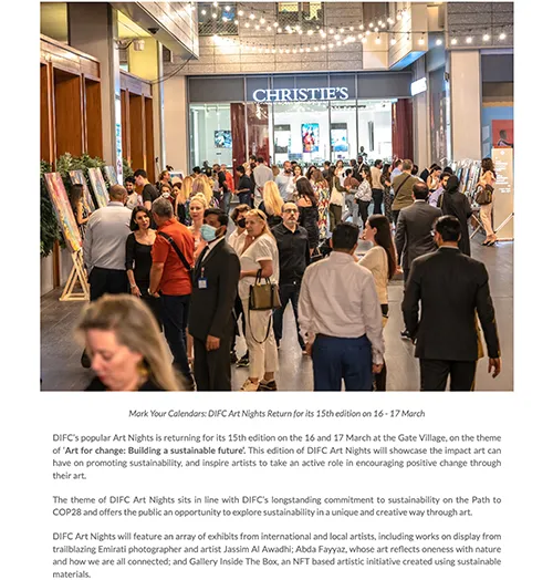 Menews clipping, DIFC Art Nights March 2023