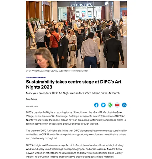 Zawya clipping, DIFC Art Nights March 2023
